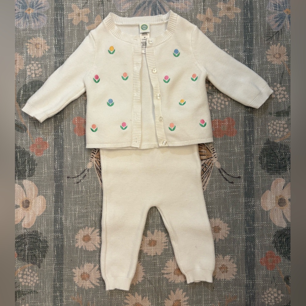 NWOT Little Me White Knit Baby Cardigan Set